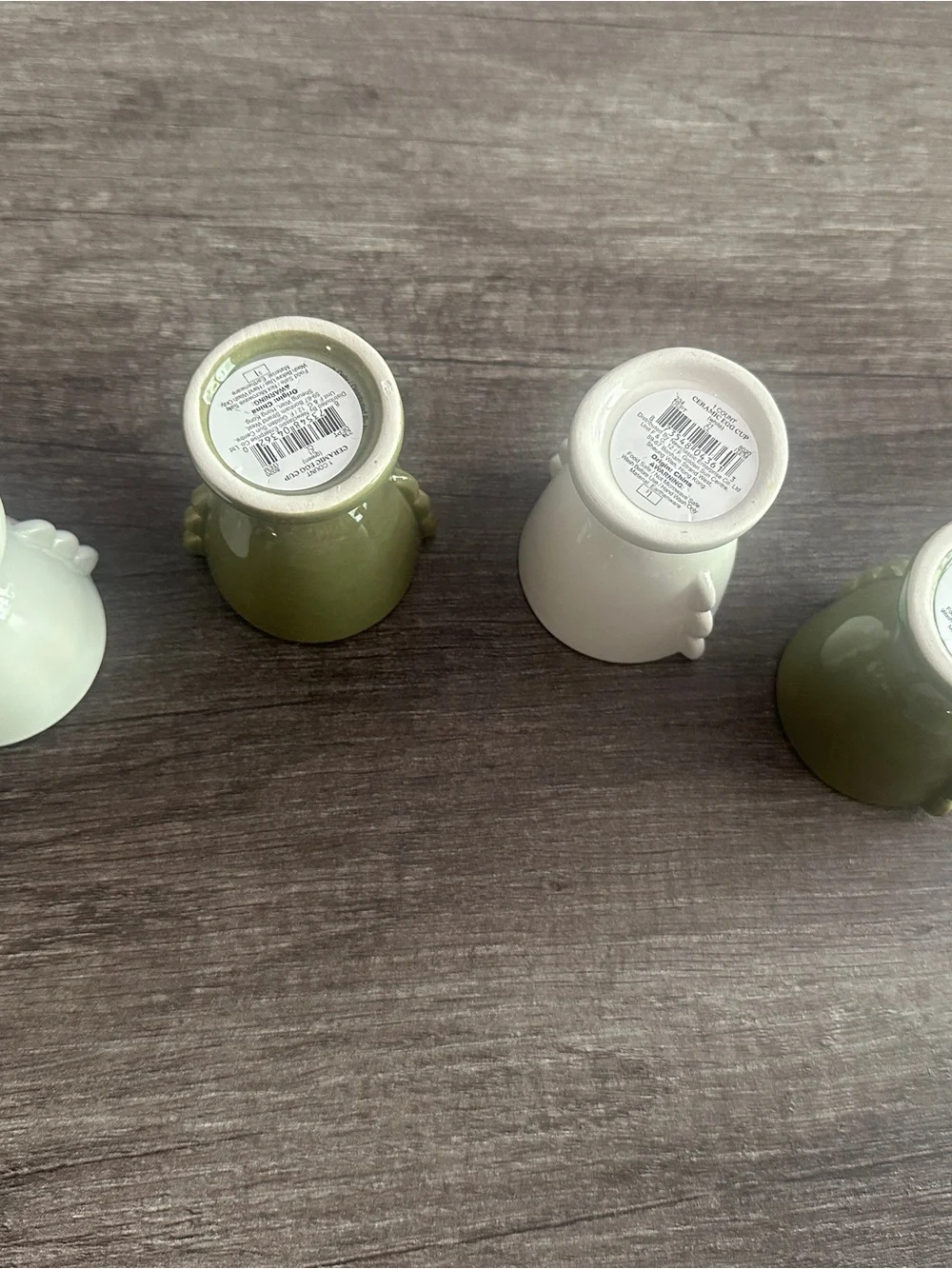 Set of 4 Ceramic Egg Cups, Green & White, Pedestal Round Glossy Finish